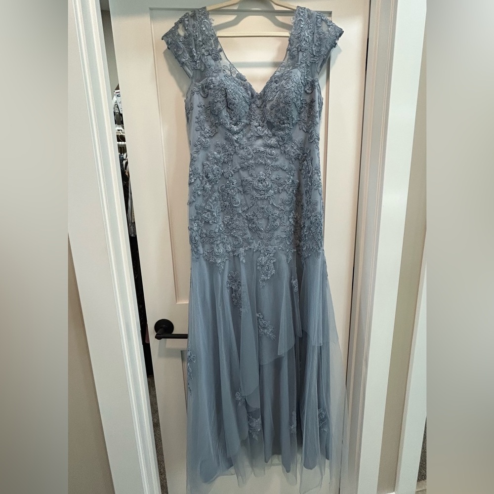 Azazie High Low Lace Dress in Blue